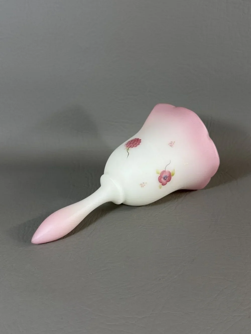 Vintage Fenton Art Glass Bell Hand-Painted Floral Signed C. Smith Pink Satin